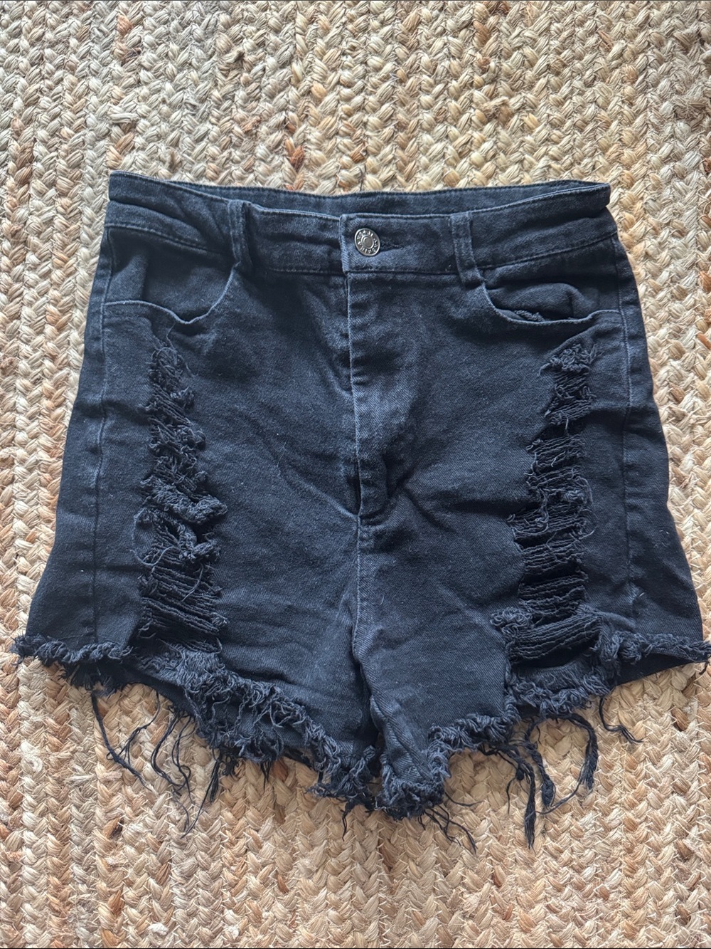 SHEIN Black Distressed High-Waist Jean Shorts